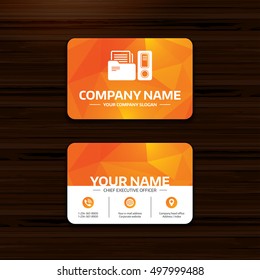 Business or visiting card template. Document folder sign. Accounting binder symbol. Bookkeeping management. Phone, globe and pointer icons. Vector