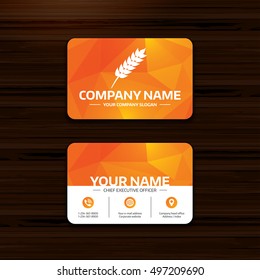 Business or visiting card template. Gluten free sign icon. No gluten symbol. Phone, globe and pointer icons. Vector