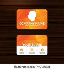 Business or visiting card template. Head sign icon. Male human head symbol. Phone, globe and pointer icons. Vector