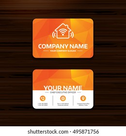 Business or visiting card template. Smart home sign icon. Smart house button. Remote control. Phone, globe and pointer icons. Vector