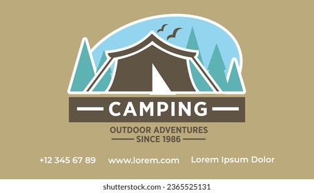 Business or visiting card for travelers and tourists, camping outdoor, adventures and traveling services. Information about company, phone number and website address site. Vector in flat style