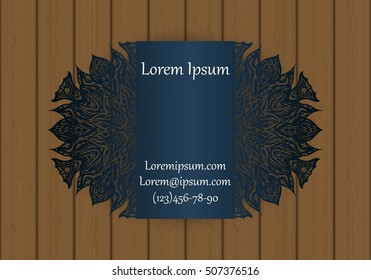 Business, visiting or invitation card template with a cut out pattern. May be used for laser cutting from paper, metal, wood. Vector illustration