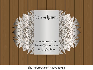 Business, visiting or invitation card template with a cut out pattern. May be used for laser cutting from paper, metal, wood. Vector illustration