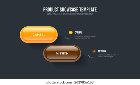 Business Visualization Frame Template Vector Illustration. Creative Proposal Two Element Infographic Slide Design. Market Analysis 2 Step Diagram Slideshow Layout.