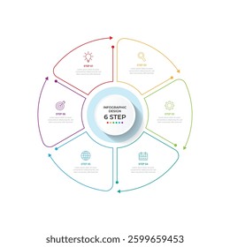 Business visualization infographic circle design template with 6 options, steps or processes. Business presentation. Vector illustration.