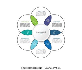 Business visualization infographic circle design template with 6 options, steps or processes. Business presentation.
