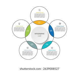 Business visualization infographic circle design template with 5 options, steps or processes. Business presentation.