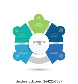 Business visualization infographic circle design template with 5 options, steps or processes. Business presentation