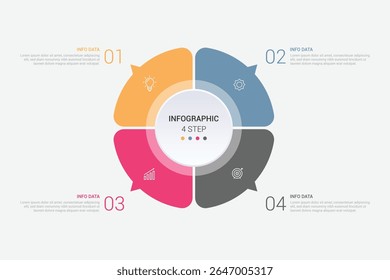 Plantilla de diseño de círculos de infografía de visualización de negocios con 4 opciones, pasos o procesos. Presentación de negocios.