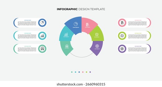 Modelo de design de círculo infográfico de visualização empresarial com 4,5,6,7,8 opções, etapas ou processos. Apresentação comercial.