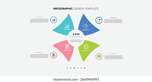 Plantilla de diseño de círculos de infografía de visualización de negocios con 4 opciones, pasos o procesos. Presentación de negocios.