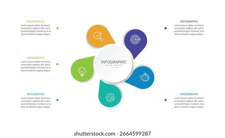 Plantilla de diseño de círculos de infografía de visualización de negocios con 5 opciones, pasos o procesos. Presentación de negocios.