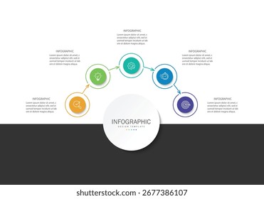 Plantilla de diseño de círculos de infografía de visualización de negocios con 5 opciones, pasos o procesos. Presentación de negocios.