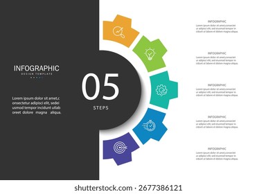 Plantilla de diseño de círculos de infografía de visualización de negocios con 5 opciones, pasos o procesos. Presentación de negocios.
