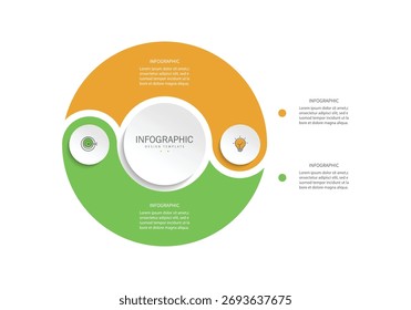 Plantilla de diseño de círculos de infografía de visualización de negocios con 2 opciones, pasos o procesos. Presentación de negocios.