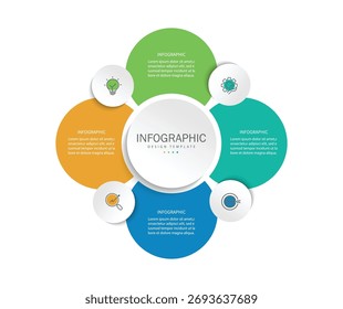 Plantilla de diseño de círculos de infografía de visualización de negocios con 4 opciones, pasos o procesos. Presentación de negocios.