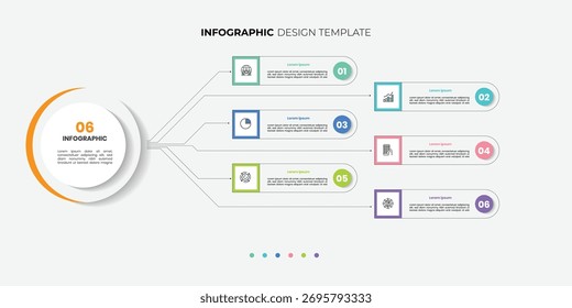 Plantilla de diseño de círculos de infografía de visualización de negocios con 6 opciones, pasos o procesos. Presentación de negocios.