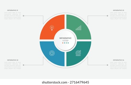 Plantilla de diseño de círculos de infografía de visualización de negocios con 4 opciones, pasos o procesos. Presentación de negocios.