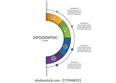 Business visualization infographic circle design template with 4 options, steps or processes. Business presentation.