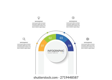 Infografik zur Gestaltung von Arbeitskreisen mit 4 Optionen, Schritten oder Prozessen. Geschäftspräsentation.