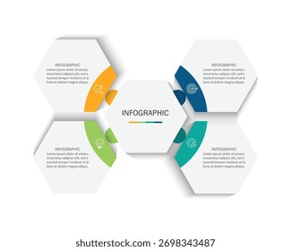 Plantilla de diseño de hexágono de infografía de visualización de negocios con 4 opciones, pasos o procesos. Presentación de negocios.