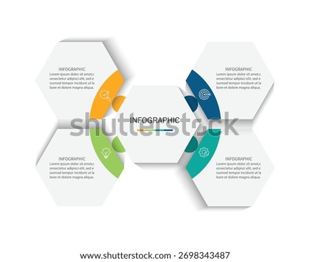 Business visualization infographic hexagon design template with 4 options, steps or processes. Business presentation.