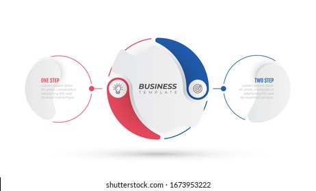 Business visualization infographic template. Vector business process step with 2 option, marketing icons.