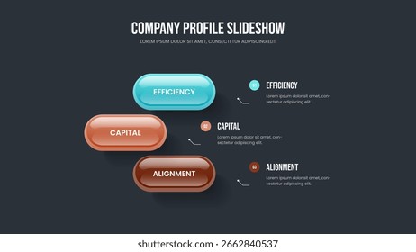 Visualización de negocios Diseño de presentación de diagrama de tres pasos. Ilustración vectorial moderna de la Plantilla de la diapositiva del Perfil. Profesional Estrategia 3 Opción Infografía Diseño del marco.