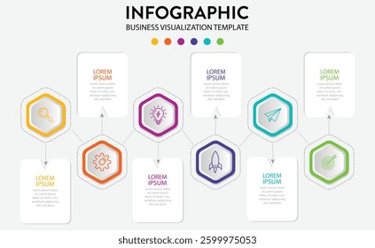 Business Visualization Timeline Infographic With Unique Steps And Icons On Isolated Background