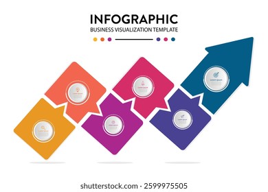 Business Visualization Timeline Infographic With Unique Steps And Icons On Isolated Background