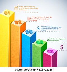Business volumetric multicolored bars composition or infographic having different description with texts vector illustration