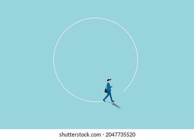 Business walk in circle metaphor vector concept. Symbol of never ending issue, no solution