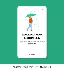 business walking man umbrella vector. happy fashion, male autumn, person season business walking man umbrella web flat cartoon illustration