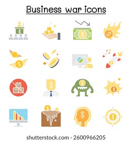 Business war, Business sanction, trade war, import tax icon set in flat color style