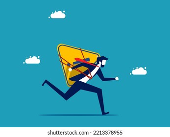 Business warning. businessman with an exclamation mark running forward