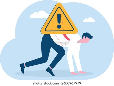 Business warning. businessman with an exclamation mark running forward

