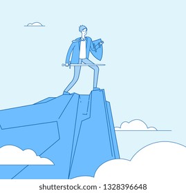 Business warrior. Businessman conqueror knight holding sword and protected shield. Precaution security protection vector concept