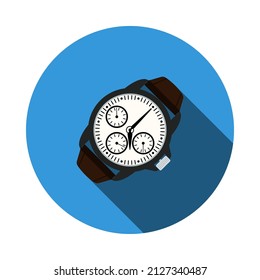 Business Watch Icon. Flat Circle Stencil Design With Long Shadow. Vector Illustration.