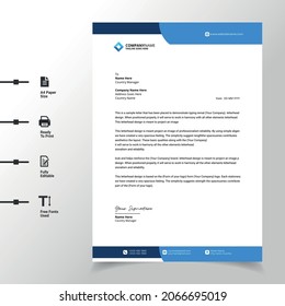 business wave letterhead template design illustration (blue modern a4 letterhead fully print ready and customizable)