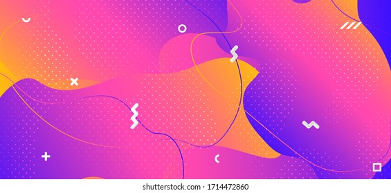 Business Wave Shapes. Vector Memphis Texture. Colorful Futuristic Presentation. Trendy Graphic Page. Liquid Shapes. Vibrant Geometric Ornament. Gradient Futuristic Background. Fluid Shapes.