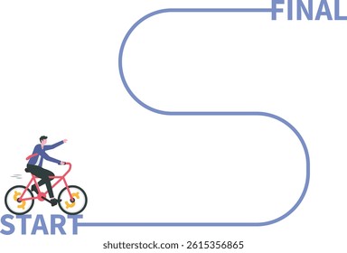 Business wave, Trends or forms of doing business. Businessman riding a bicycle at the beginning of learning to do business

