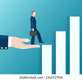 Business way up. Drawn hand help leader running up to success and new opportunity, vector concept