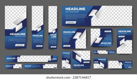Business Web advertising banner template design. Modern web layout set with standard size. vector