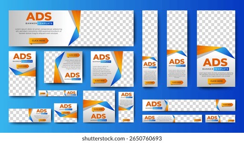 Business web banner anúncios design de modelo. vertical, horizontal, quadrado em tamanho padrão. vetor