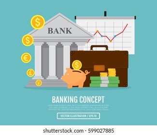 Business web banner. Banking concept. Vector illustration. Flat design. EPS 10.