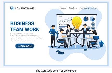 Business web banner concept design with people in meeting and presentation. Can use for web banner, business marketing, content strategy, landing page, web design. Flat vector illustration