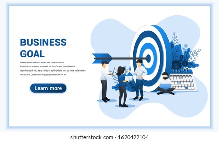 Business web banner concept design. People work to achieve business target. Reach the target business, Hit the target, goal achievement, leadership, partnership. Flat vector illustration