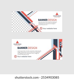 Business web banner horizontal template design. Modern banner design with black and white background and red frame shape. Usable for banner, cover, and header.