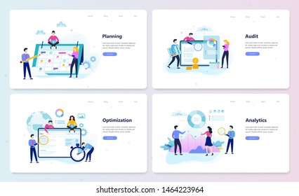 Business web banner set. Planning, optimization, analytics and audit. Web page template. Responsive design. Isolated vector illustration in flat style