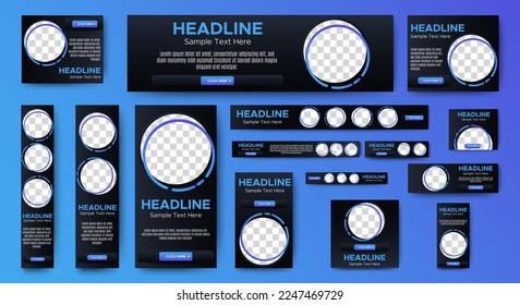 Conjunto de diseño de plantillas de Banner Web para empresas. disposición horizontal, vertical, cuadrada y banners.